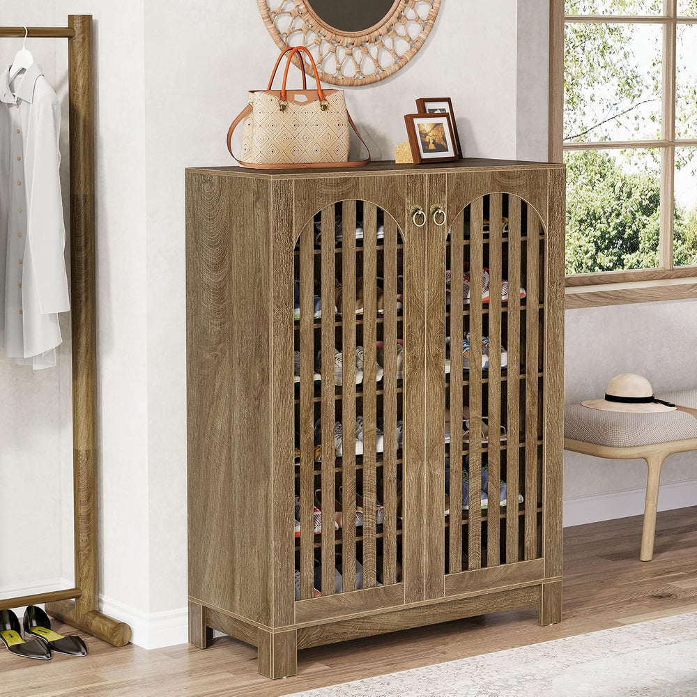 Tribesigns Shoe Cabinet Set of 2, Wood Shoe Organizer Cabinet with Doors