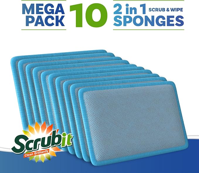 Scrub and Wipe Cleaning Sponges – SCRUBIT Dual Sided Scouring Pad and Sponge - Image 2