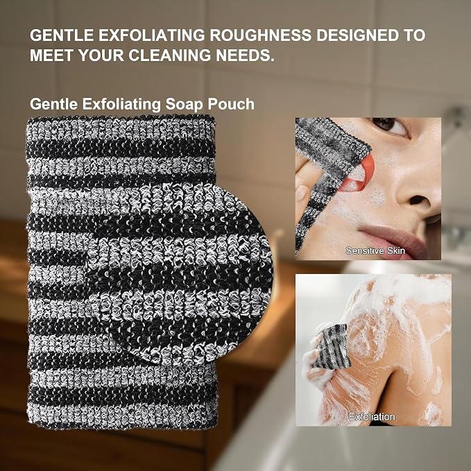 2 Pack Soap Bag Gentle Roughness, Bar Soap Pouch Saver Pocket, Exfoliating Body - Image 3