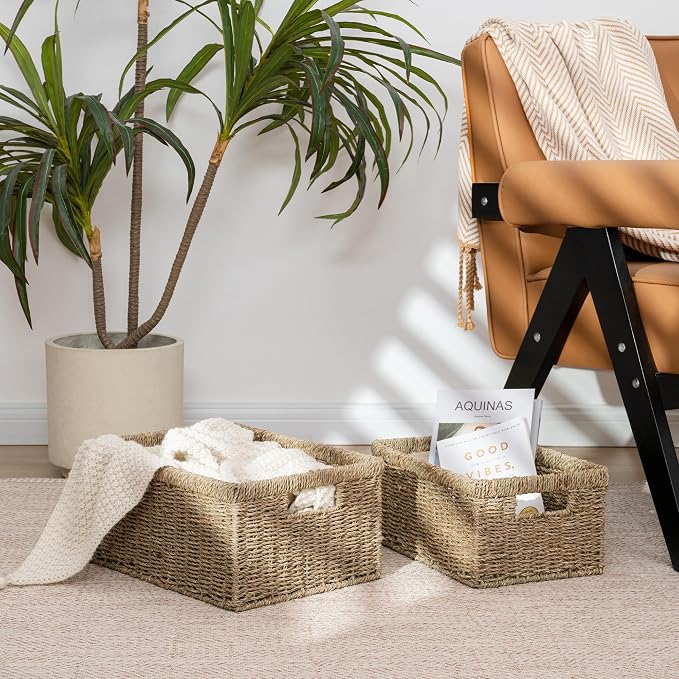 StorageWorks Wicker Storage Baskets, Large and Small Baskets, Handwoven - Image 7