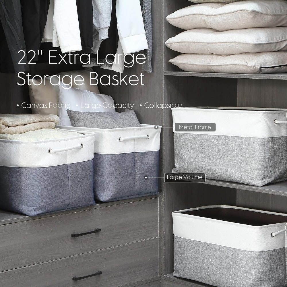 Sea Team Oversized Rectangle Canvas Open-Top Storage Baskets, 3-Pack