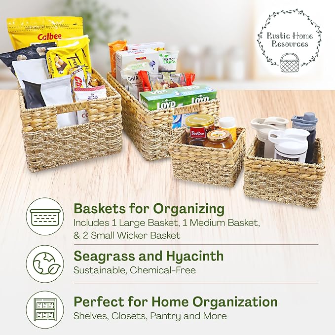 Seagrass and Hyacinth Nesting Wicker Basket, 4 pack, Natural Woven Storage - Image 6