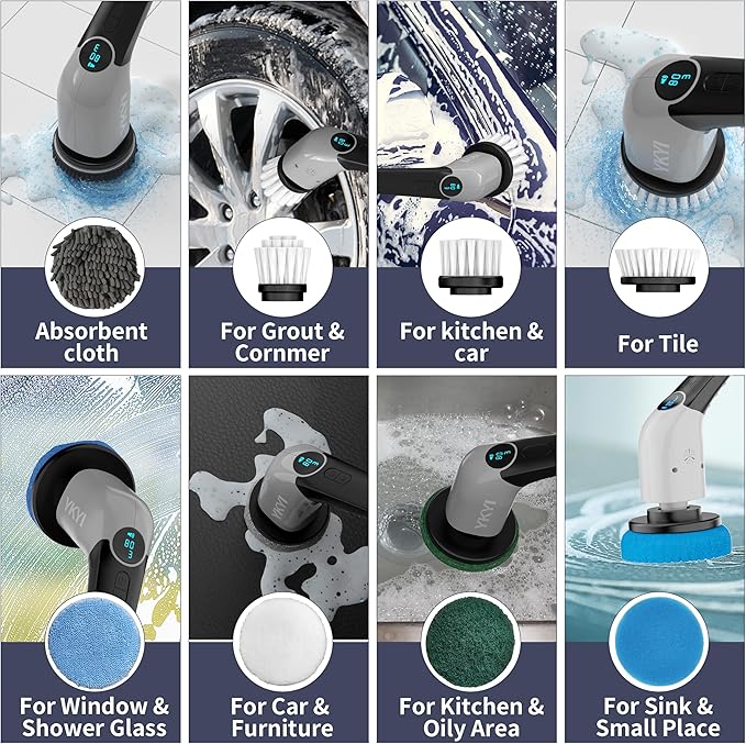 YKYI Electric Spin Scrubber, Cordless Electric Cleaning Brush, Power Scrubber - Image 6