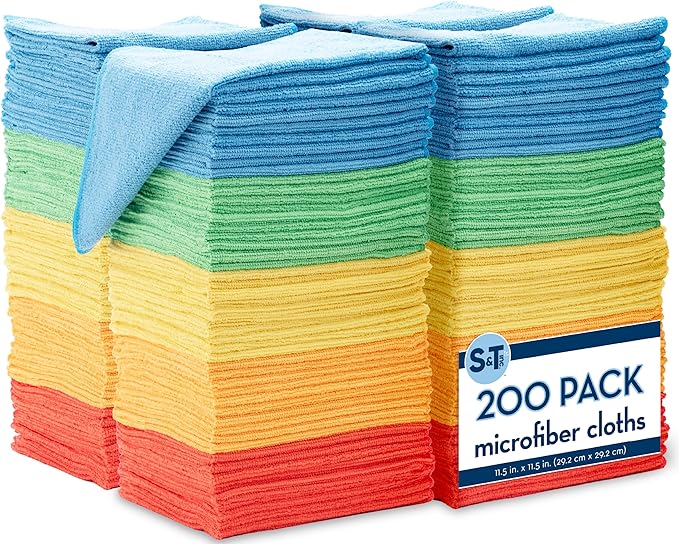 S&T INC. 200 Pack Microfiber Cleaning Cloth, Bulk Towels by STINC