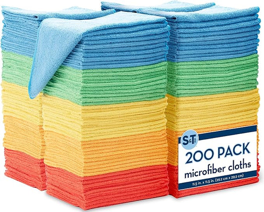 S&T INC. 200 Pack Microfiber Cleaning Cloth, Bulk Towels by STINC