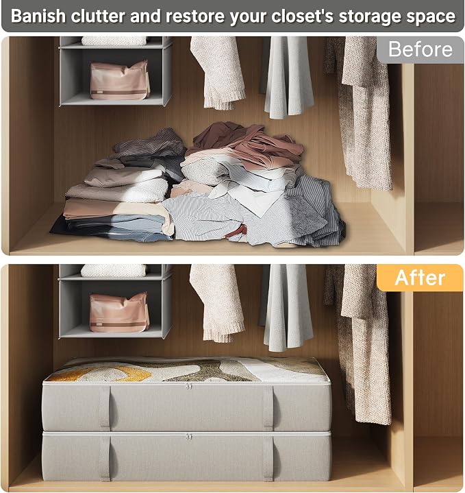 2-Pack Under Bed Storage Containers, 8 Inches Tall Underbed Clothes Storage - Image 3