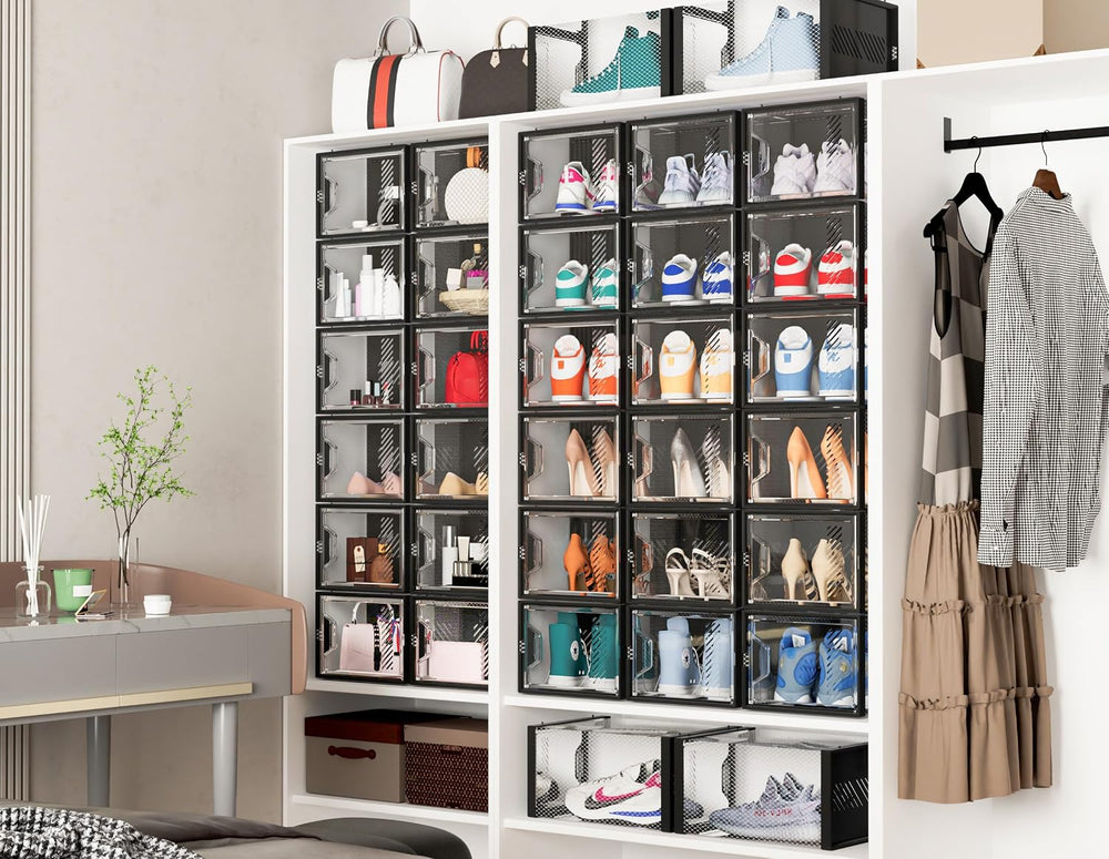 SIMPDIY Shoe Storage Box,12 pcs Shoe Box Clear Plastic Stackable, Shoe Organi...
