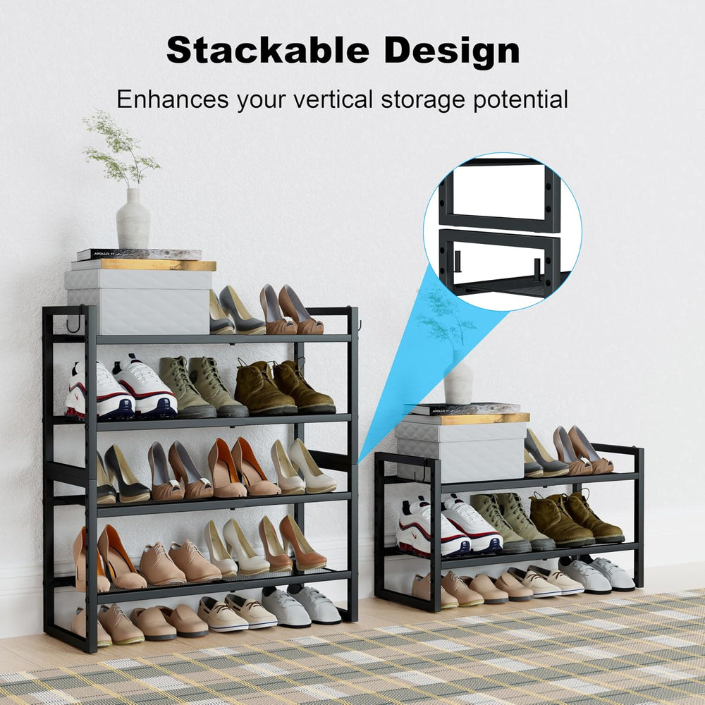 CHEMPFR Expandable & Stackable Metal Shoe Rack, Heavy-Duty Adjustable Sho...