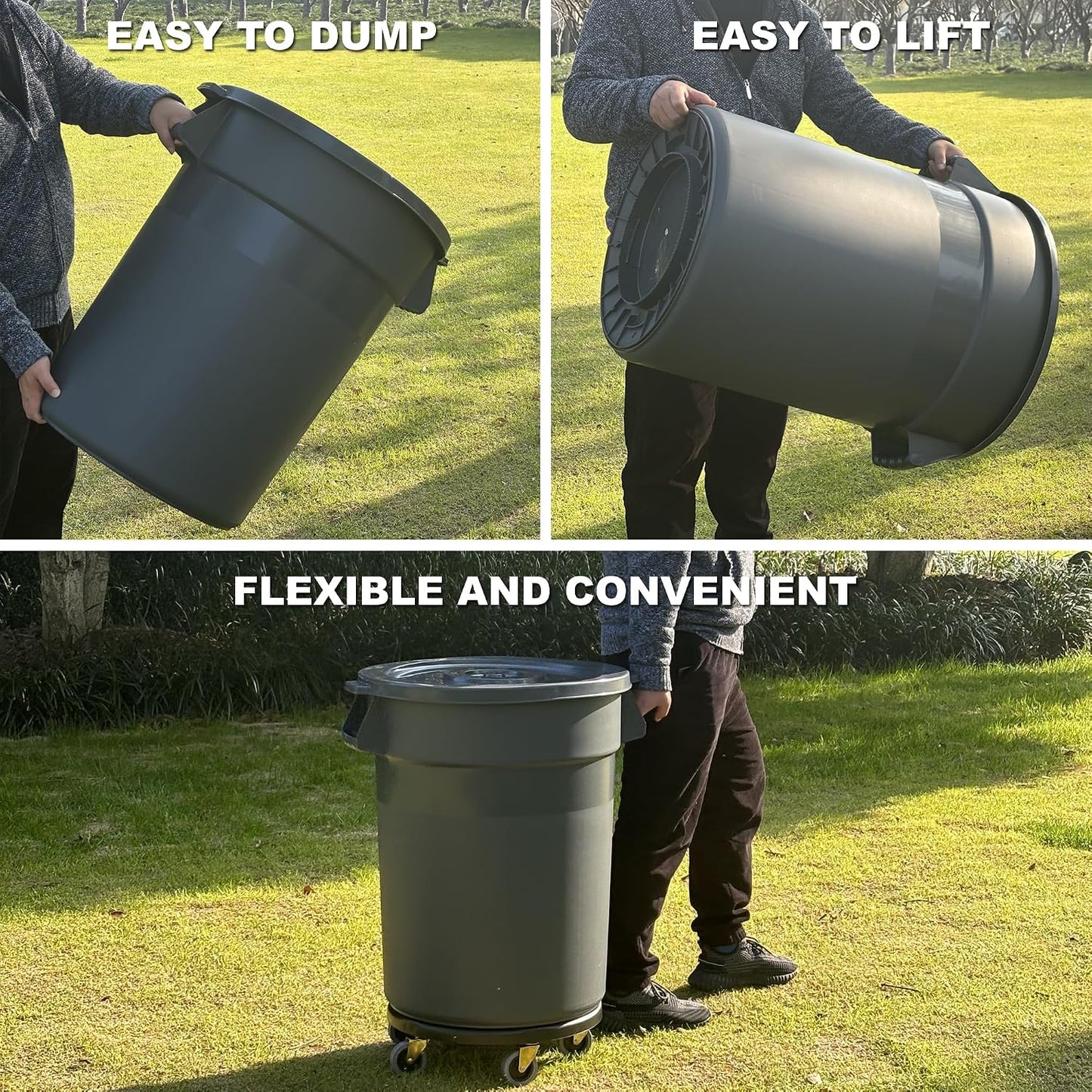 32 Gallon Outdoor Trash Can with Wheels, Rolling Trash Can, 1 Pack | Trash Can with Lid & Sturdy Handle, Commercial Round Trash Cans, Outdoor Garbage Can for Kitchen, Garage, Backyard and Patio