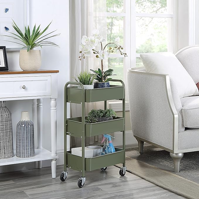 SunnyPoint 3-Tier Delicate Compact Rolling Metal Storage Organizer - Image 2