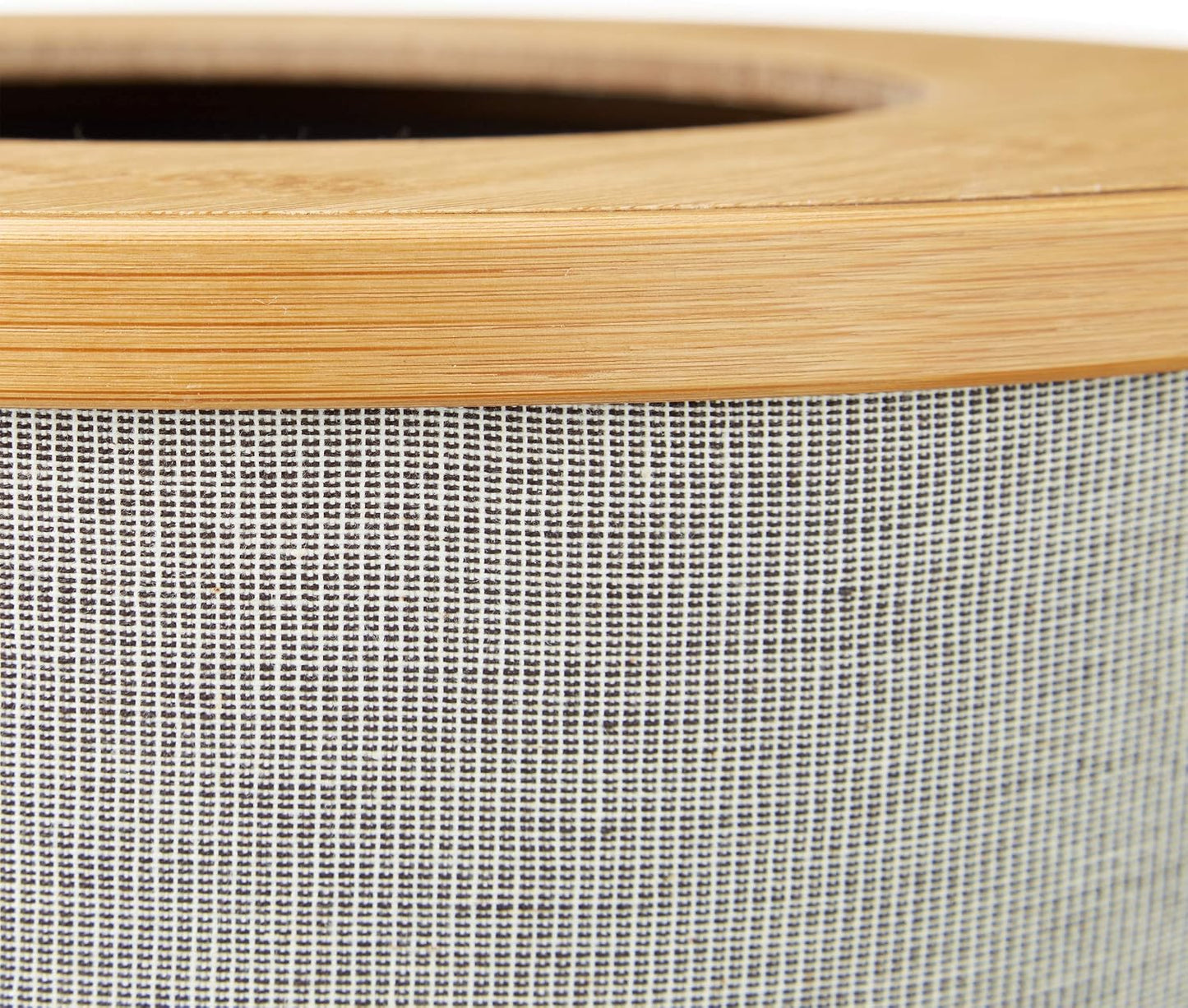 Relaxdays Bamboo Trash Can, Round Waste Bin with Insert and Magnetic Lids, 35 cm Tall, Natural/Grey