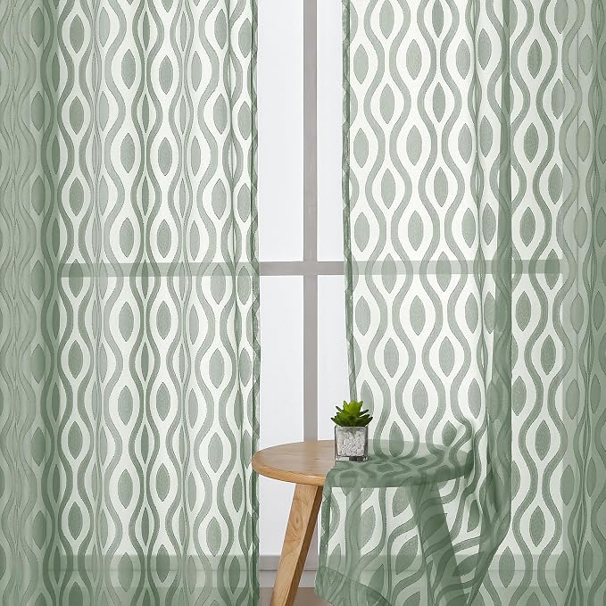 Aiyufeng Sheer Green Curtains 54 Inch Length 2 Panels, Soft Lightweight Clip - Image 3