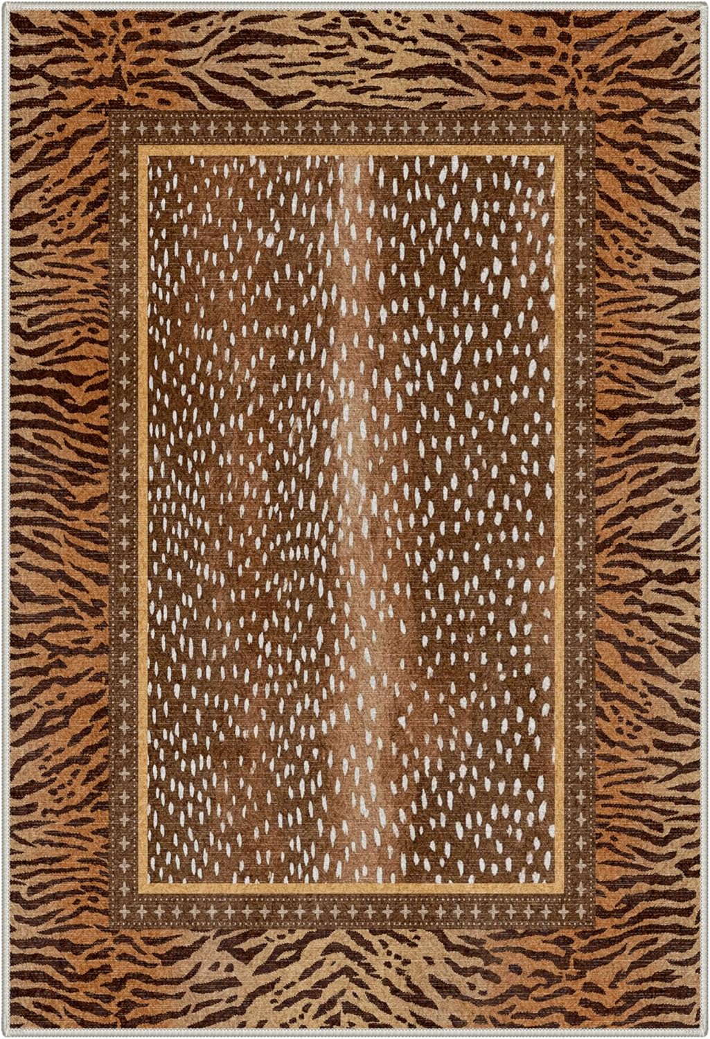 Bavni 2x3 Doormat, Animal Machine Washable,Soft Animal Small Boho Rugs Non Slip Low Pile Non-Shedding Throw Indoor Print Woodland Jungle Carpet for Entryway Front Door Bathroom, Tawny Brown