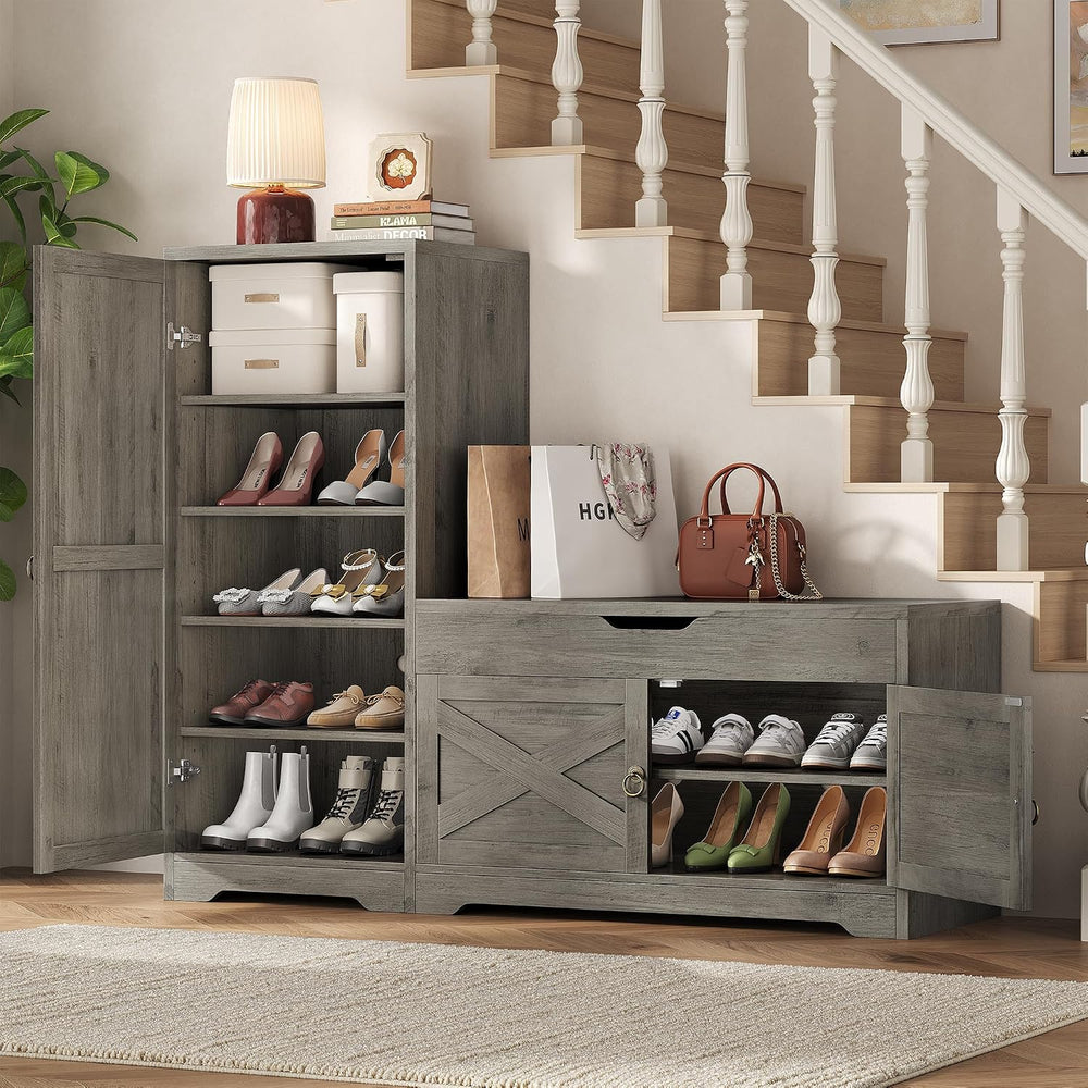 47'' Shoe Storage Bench, 7-Tier Storage Bench, L-Shaped Entryway Benc...