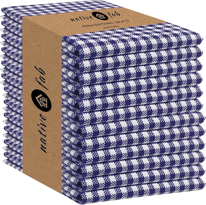 Native Fab 12 Pack Gingham Mini Check Kitchen Dish Towel Cotton Durable by NativeFab