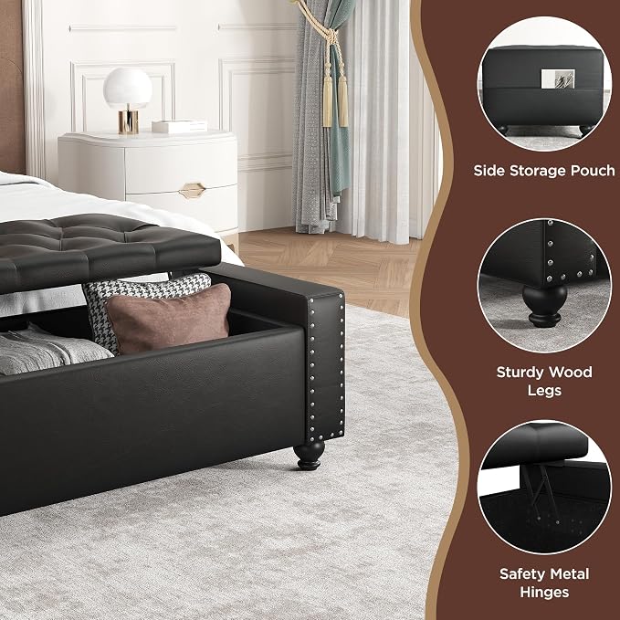 Maupvit Storage Ottoman Bench, 49 Inch Bedroom Bench, Upholstered Ottoman - Image 3