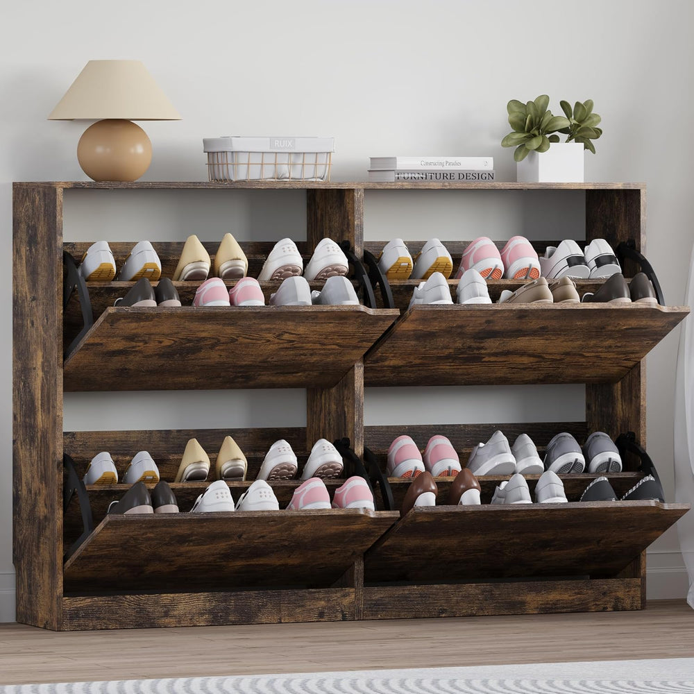 Shoe Cabinet with 4 Flip Drawers, Narrow Hidden Shoe Storage Cabinet, Slim