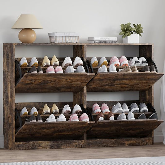 Shoe Cabinet with 4 Flip Drawers, Narrow Hidden Shoe Storage Cabinet, Slim by BORNOON