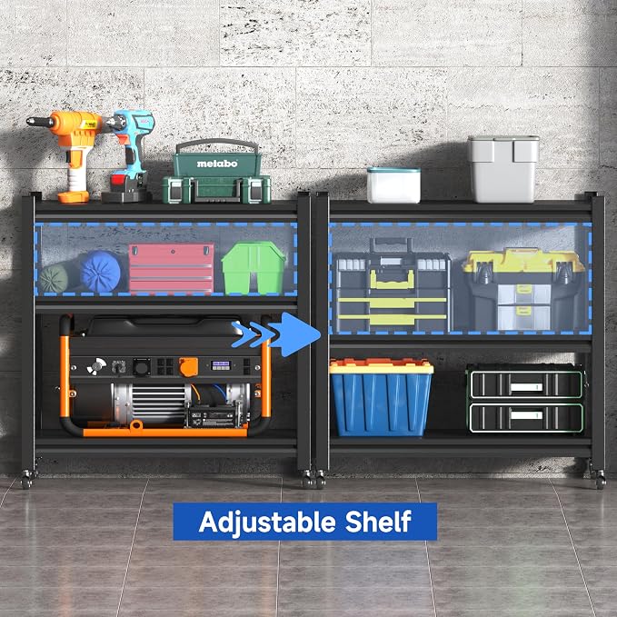 3 Tier Adjustable Garage Storage Shelving, Heavy Duty Utility Rack Shelf Unit - Image 4