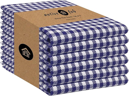 Native Fab 6 Pack Gingham Mini Check Kitchen Hand Towels Set 16"x26" by NativeFab