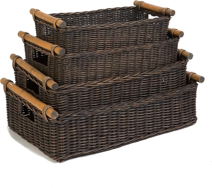 The Basket Lady Low Pole Handle Wicker Storage Basket, Extra Large, 21.5 in L x - Image 2