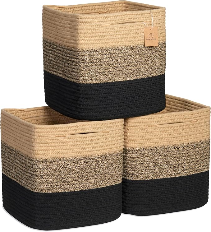 NaturalCozy Storage Cubes 11 Inch Cotton Rope Woven Baskets by NaturalCozy