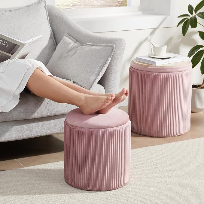 Round Ottoman with Storage Set of 2, Vanity Stool with Storage - Image 8