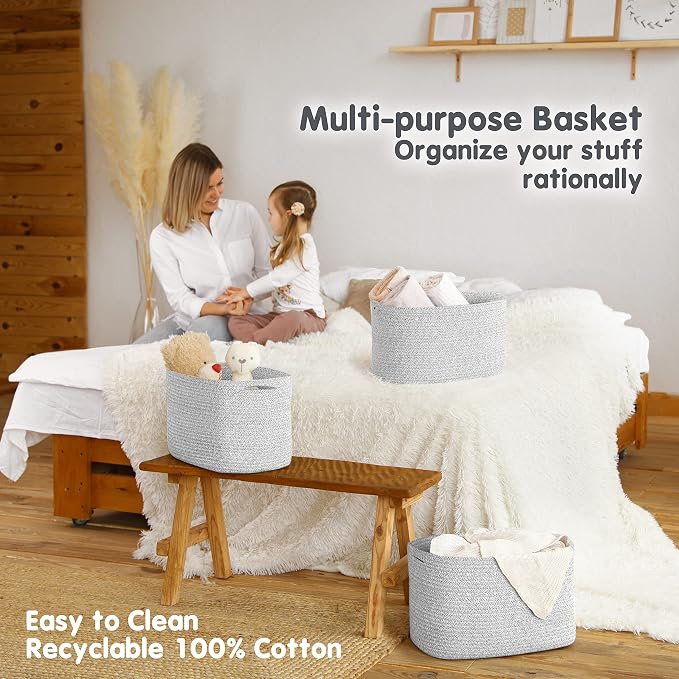 CHAT BLANC Cotton Rope Baskets for Organizing | Storage Baskets for Shelves | - Image 5