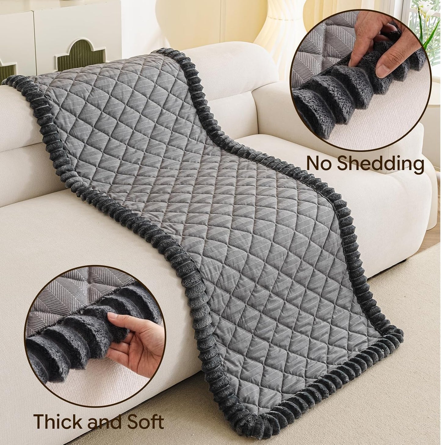 FUANGUI Couch Covers for Dogs Washable, Sofa Cover with Straps for 3 Cushion Couch, Non-Slip Pet Couch Protector for Sectional & Leather Sofa, 1PC (Dark Grey, 27.6" x 59")