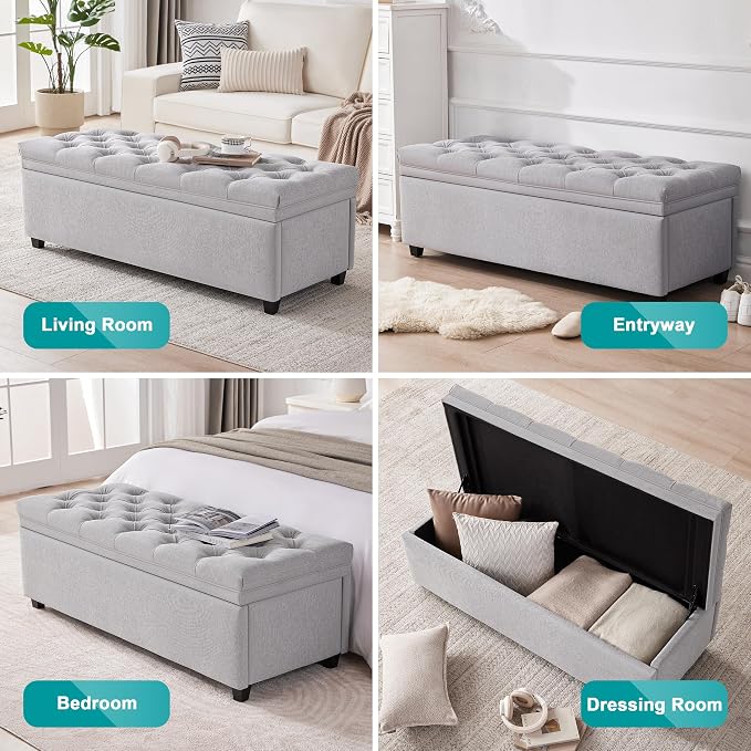 50" Storage Ottoman Bench, Tufted Ottoman - Image 4