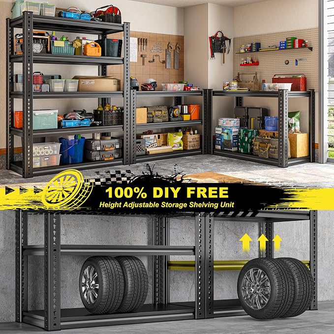 REIBII Garage Shelving Load 2000 LBS, Adjustable 5-Tier Storage Shelves - Image 6