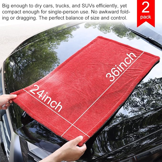 2 Pack XL Car Drying Towel – 1300GSM Ultra Absorbent Microfiber, Twisted Loop - Image 2