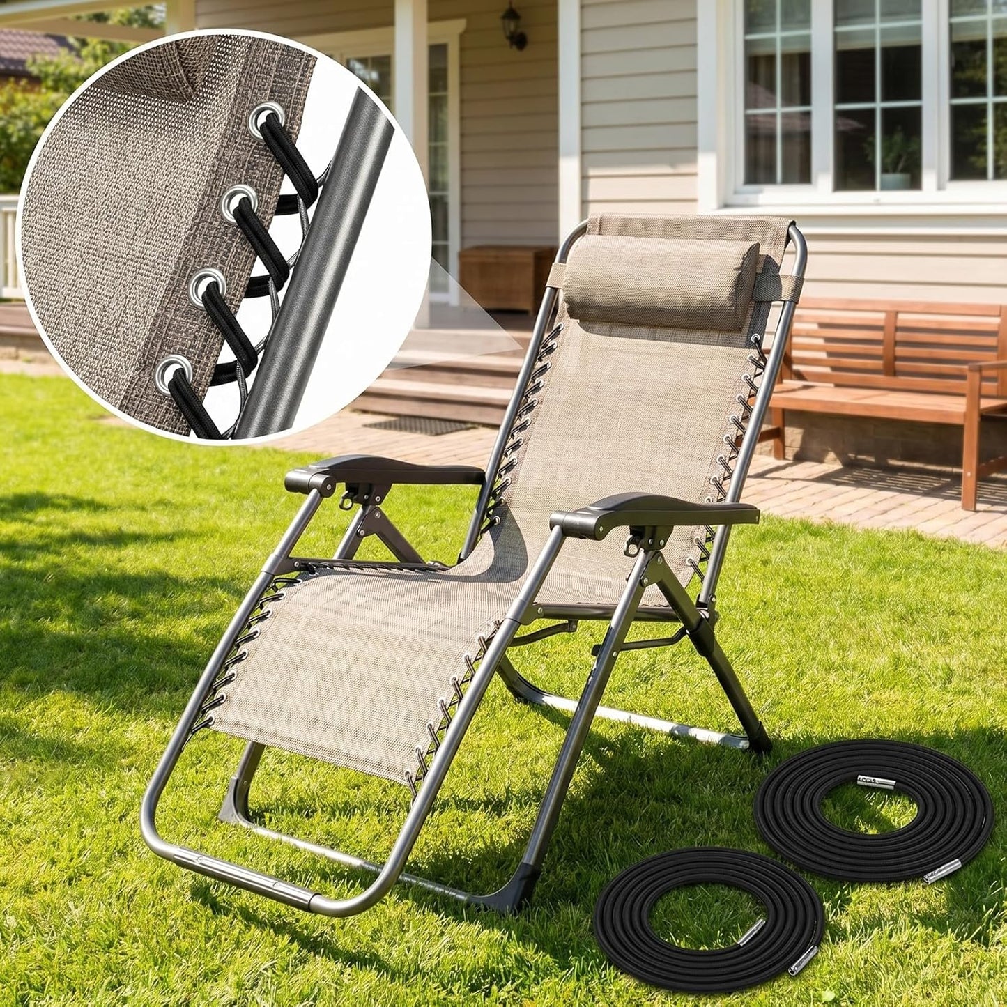 Heavy Duty Replacement Bungee Cords, 4 Pack Elastic Straps Repair Kit for Zero Gravity Chairs, Patio Recliners, Lounge, Lawn and Beach Furniture