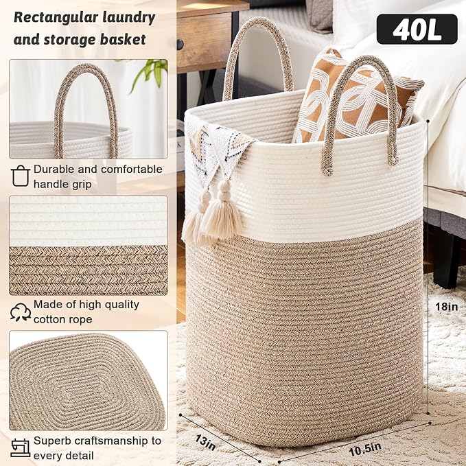 Laundry Basket, Woven Cotton Rope Laundry Hamper, Versatile Storage - Image 2