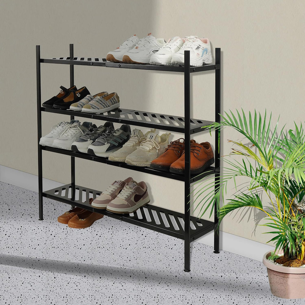 Shoe Rack, 4-Tier FreeStanding Shoe Shelf Stand, Stackable Shoe Storage Organ...