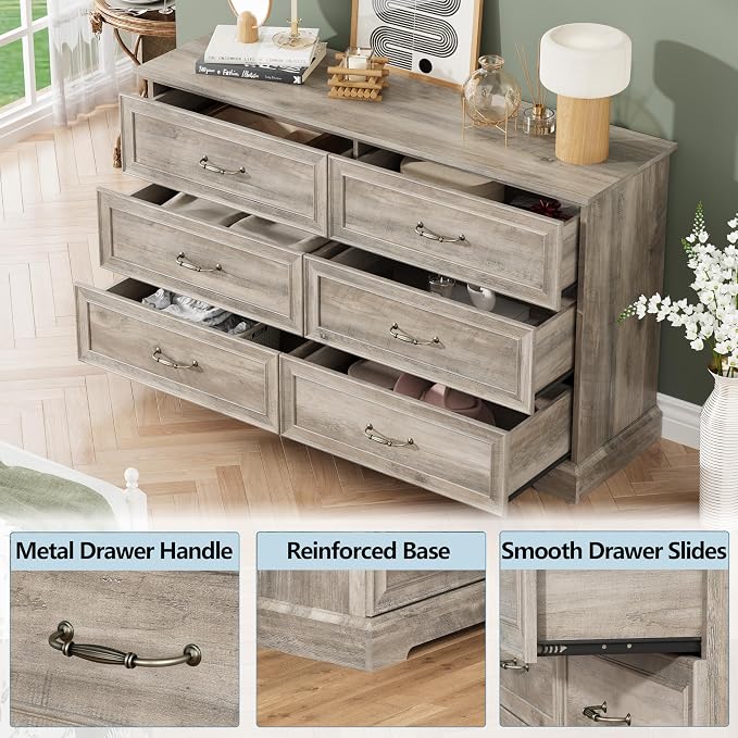 6 Drawer Dresser for Bedroom, Rustic Farmhouse Dresser - Image 5