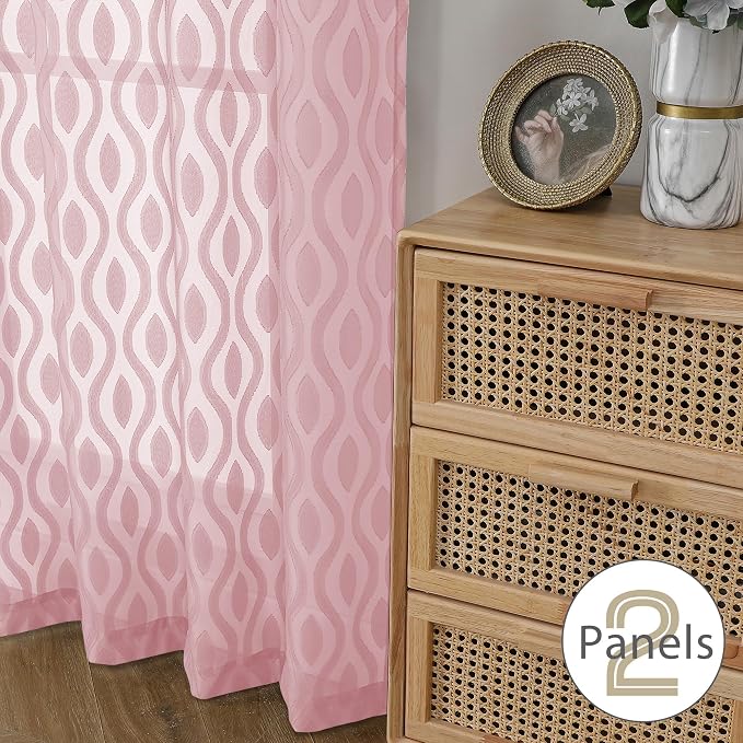 Aiyufeng Pink Curtains Kitchen 14 Inch Length, Clip Jacquard Chic Wavy Line - Image 6