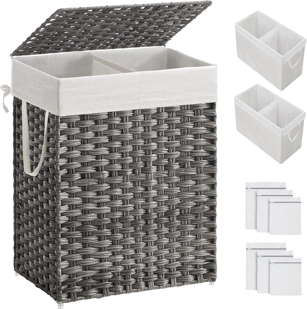 SONGMICS Laundry Hamper with Lid, 90L Clothes Hamper with 2 Removable Liner Bags