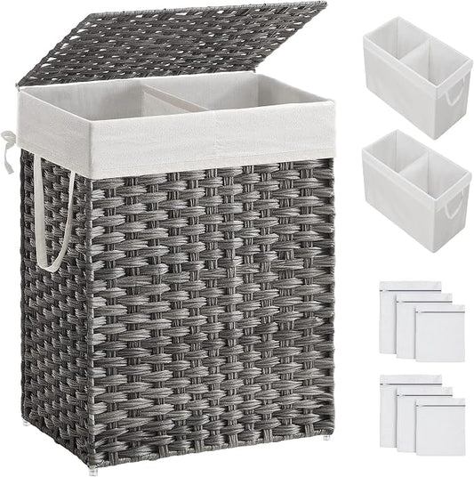 SONGMICS Laundry Hamper with Lid, 90L Clothes Hamper with 2 Removable Liner Bags by SONGMICSbySONGMICSHOME