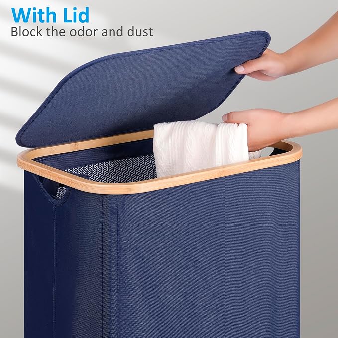 efluky Laundry Basket with Wheels, Tall Rolling Laundry Hamper with Lid and - Image 2