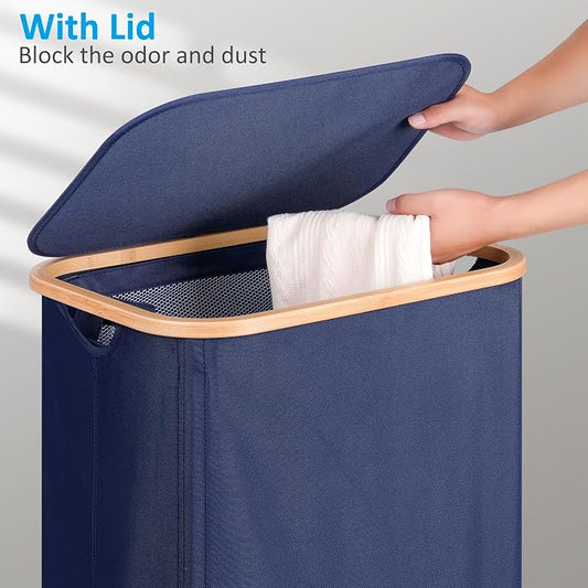 efluky Laundry Basket with Wheels, Tall Rolling Laundry Hamper with Lid and - Image 2
