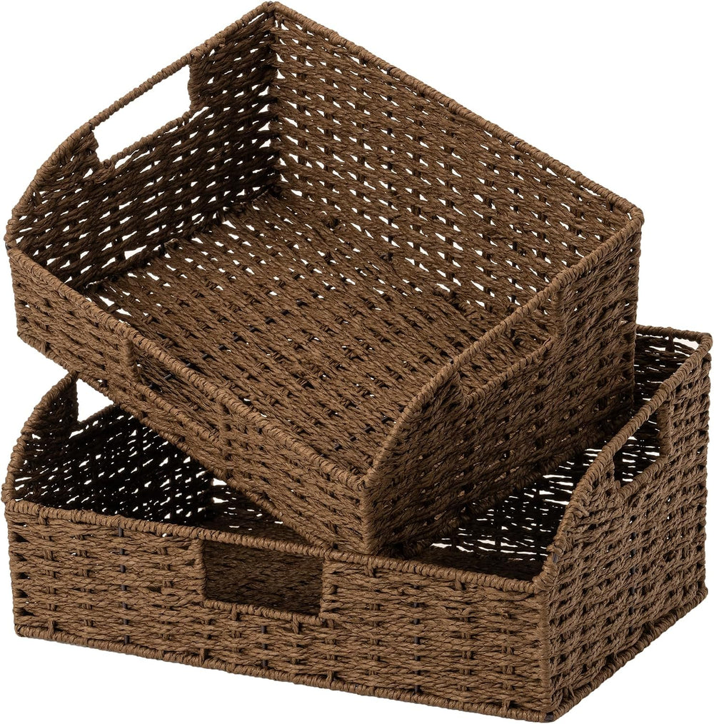 StorageWorks Pantry Baskets for Organizing, Brown Storage Baskets, 2-Pack