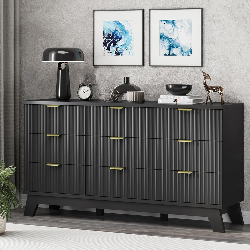 Xixini Fluted Dresser for Bedroom with 9 Drawers, 57" Wide Chest of Draw...