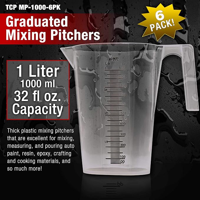 TCP Global 1 Liter Plastic Graduated Measuring and Mixing Pitcher - Image 2