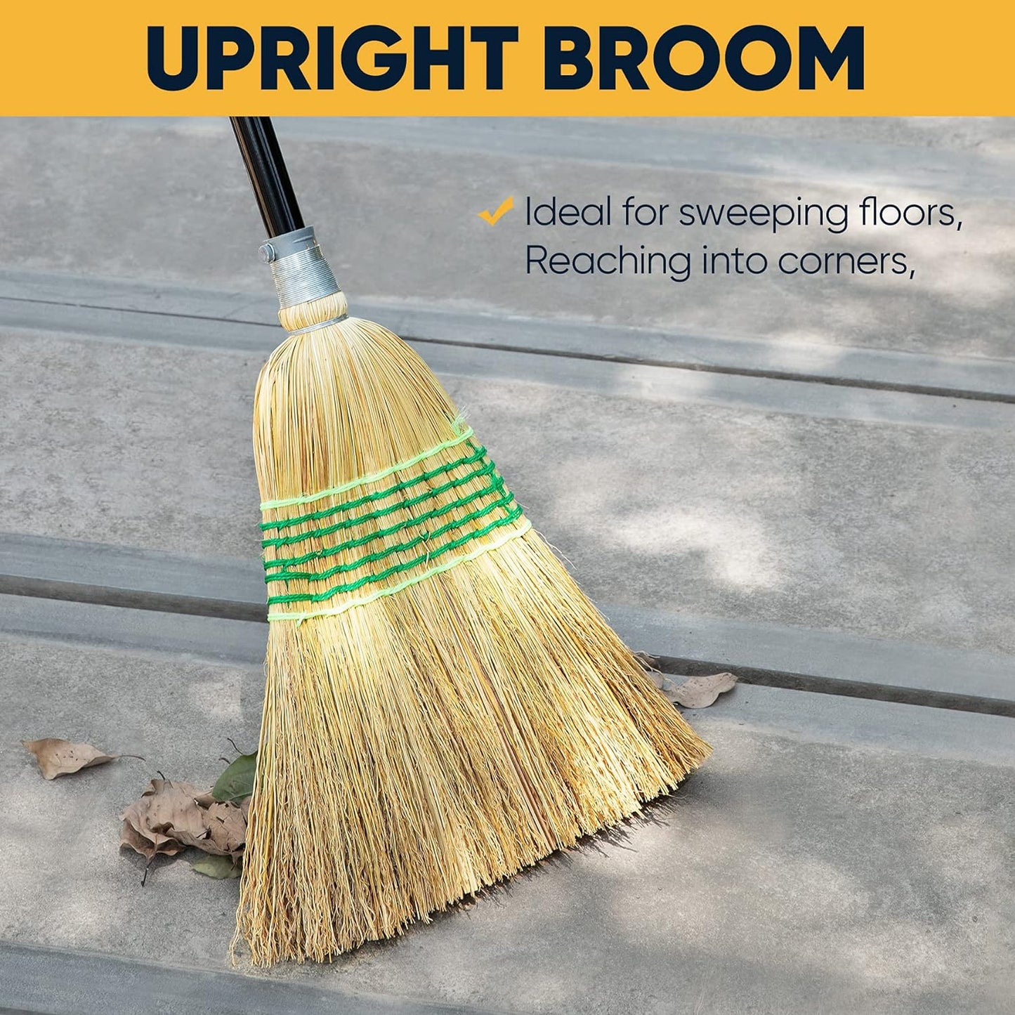Yocada Heavy-Duty Corn Broom Commercial Indoor Outdoor Broom 59.8 inch Tall for Courtyard Garage Lobby Mall Market Floor Home Office Leaves Stone Dust Rubbish