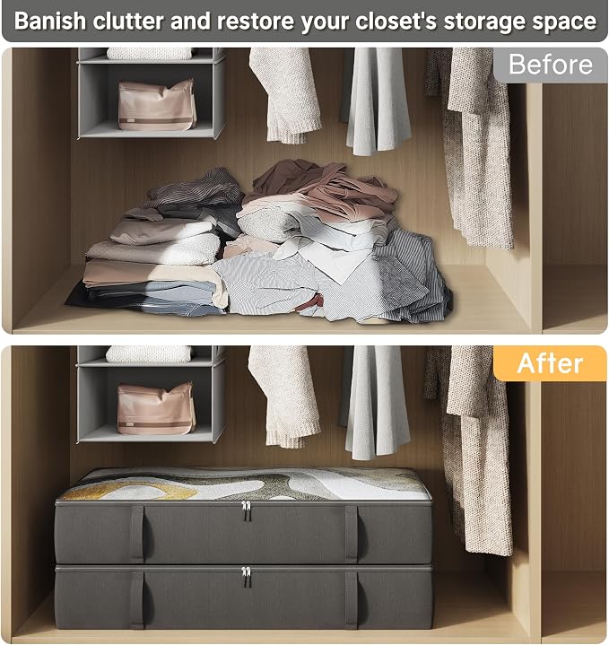 2-Pack Under Bed Storage Containers, 8 Inches Tall Underbed Clothes Storage - Image 2