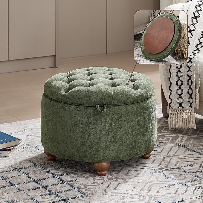 24Inch Round Storage Ottoman by WUTUTUEE