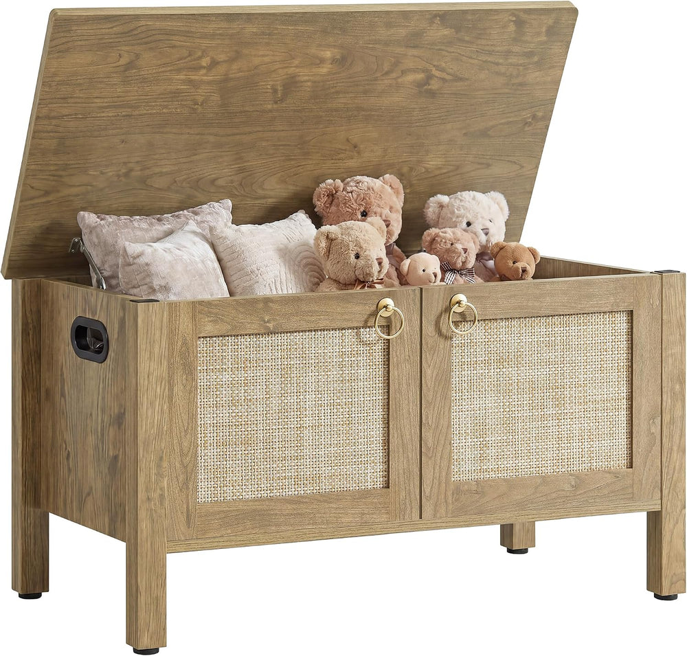 SICOTAS Rattan Storage Bench Boho Storage Chest with 2 Safety Hinges