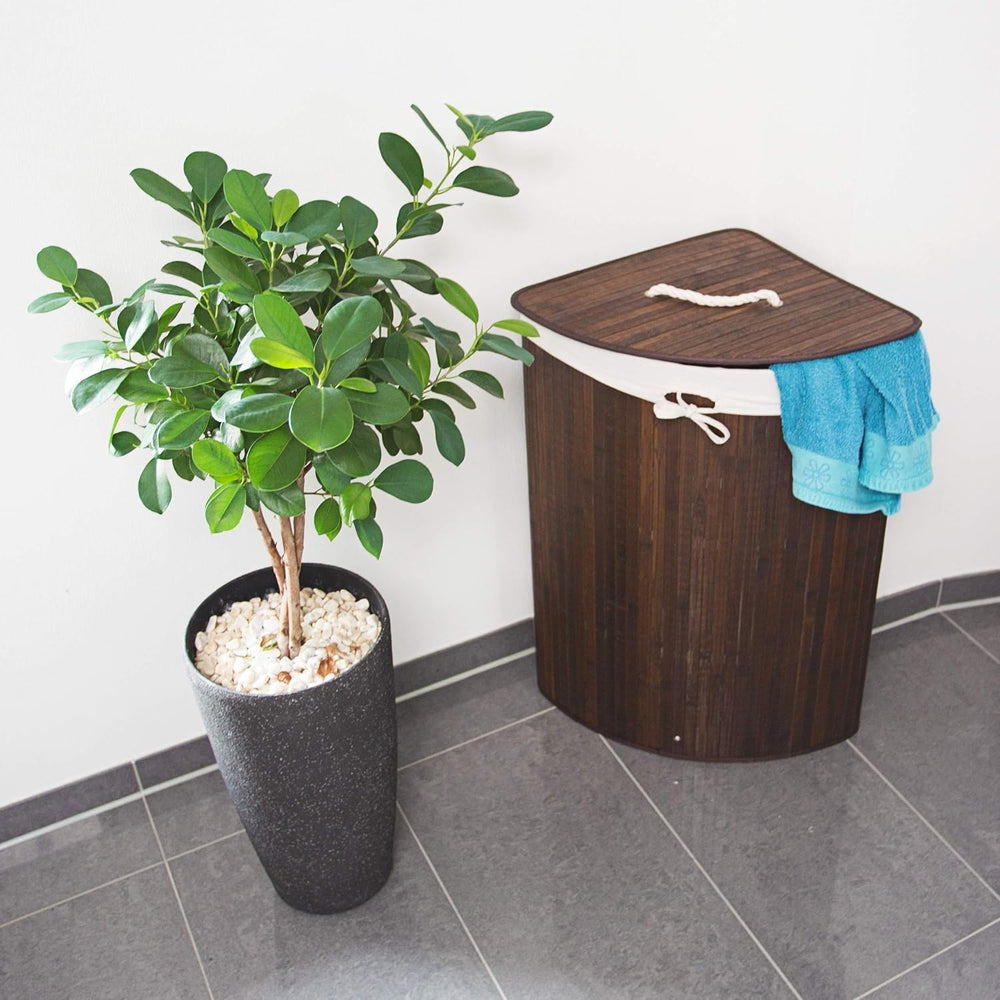 Relaxdays Corner Laundry Basket Hamper Bamboo 65 x 49.5 x 37 cm 64L Folding C...