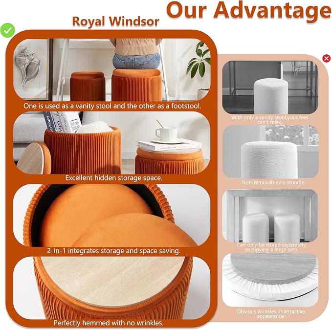 Round Ottoman with Storage Set of 2, Vanity Stool with Storage - Image 7